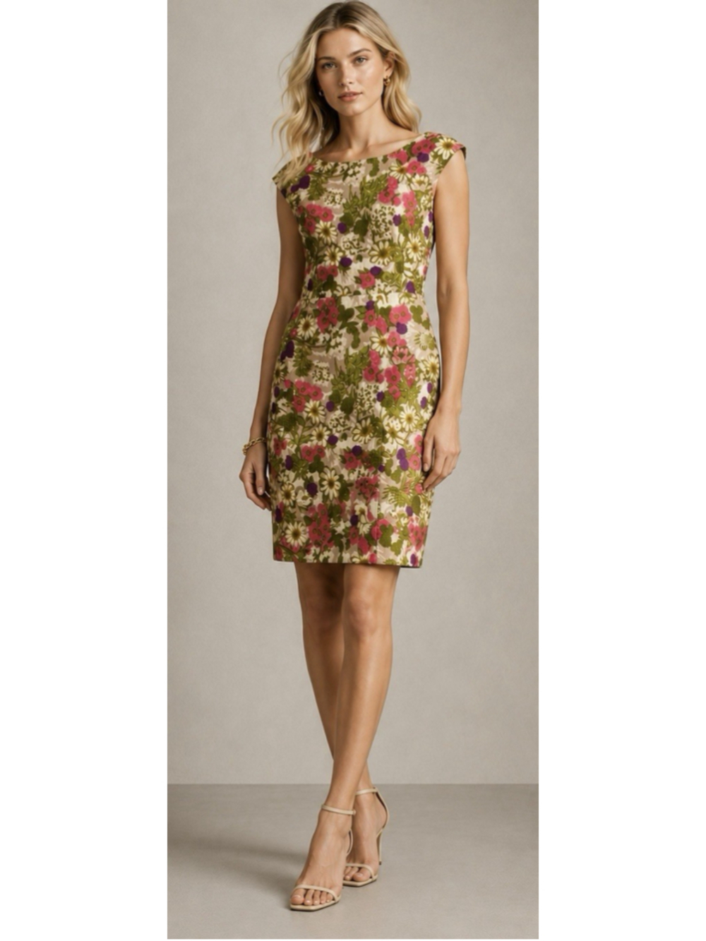 VTG Barneys New York Floral Jacquard Sheath Dress Career Business Casual Garden